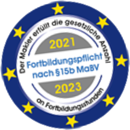 Siegel Fortbildungspflicht nach §15b MaBV 2021-2023: Der Makler erfüllt die gesetzliche Anzahl an Fortbildungsstunden